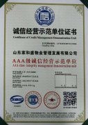 诚信经营示范单位证书